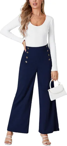 Vista 4 de LYANER Pantalones largos de trabajo con cremallera lateral y cintura alta para mujer