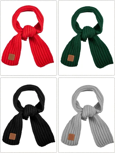 Vista 3 de 4 piezas de bufanda de punto para niños, bufanda de invierno de color sólido para niño y niña