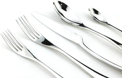 Vista 2 de JASHII Juego de cubiertos de acero inoxidable 18/10 de 20 piezas de plata pulida con espejo, cuchillo de cena, tenedor de ensalada, cuchara