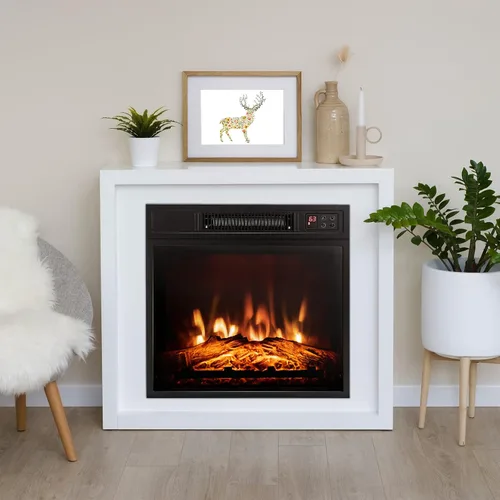 Vista 2 de Insertos de chimenea eléctrica de 18 pulgadas, calentador de chimenea empotrado de 1400 W con control remoto, temperatura ajustable y efectos