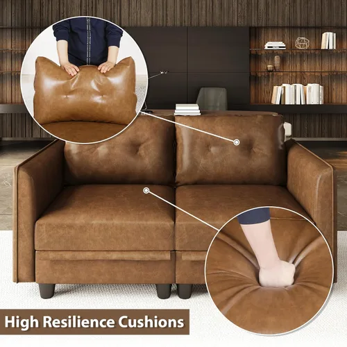 Vista 5 de LLappuil Sofá modular seccional asiento de almacenamiento de módulo medio para silla personalizable sin brazos, cuero sintético marrón moderno