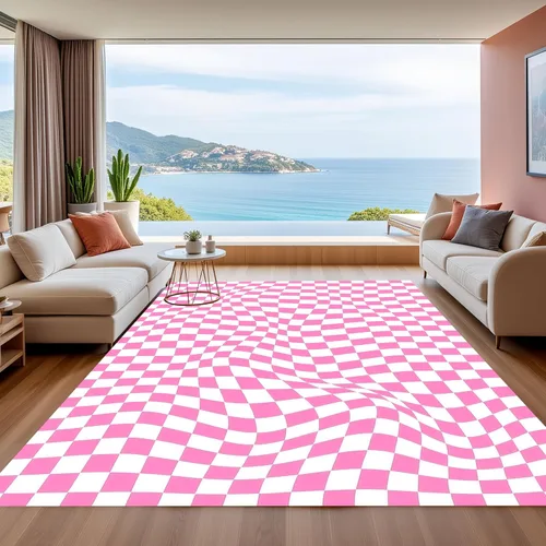 Vista 17 de Alfombra ondulada azul única con diseño de cuadros para sala de estar, extra grande, lavable a máquina, alfombra de pasillo de cocina, alfombra