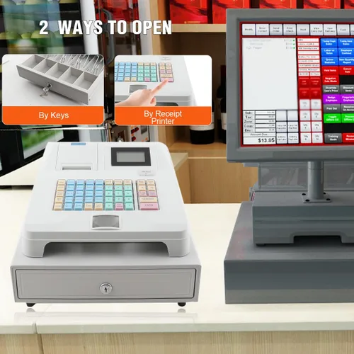 Vista 3 de Caja registradora electrónica, caja registradora para pequeñas empresas, pantalla LED de 48 teclas, sistema electrónico de posición posicional, 8