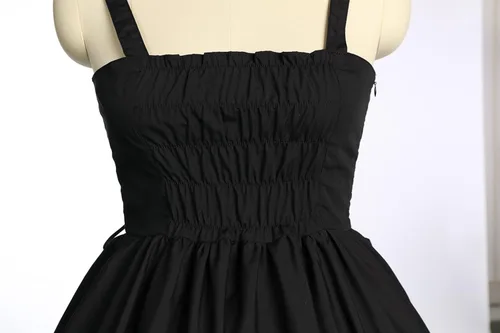 Vista 5 de Vestido de Lolita gótico negro para mujer, vestido clásico de verano sin mangas, vestido gótico Lolita, talla grande, disfraz de sirvienta de anime
