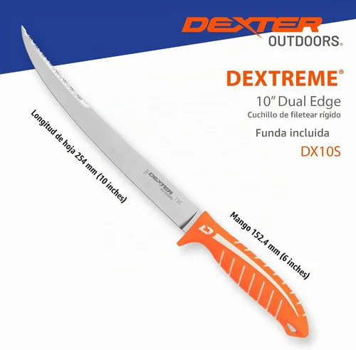 Vista 6 de Dexter Outdoors Dextreme Cuchillo de filete rígido de 10 pulgadas de doble filo Incluye funda