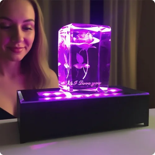 Vista 2 de Base de exhibición de luz LED rectangular para cristales, soporte de exhibición de luz artística de cristal, lámpara de adorno de luz LED 3D