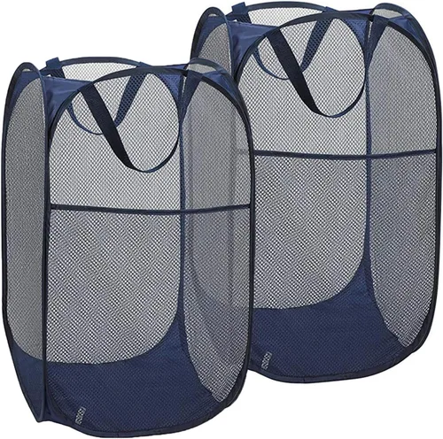 Vista 8 de Cesta de malla desplegable para la lavandería, cestas plegables para ropa sucia, cestas plegables para ropa sucia para baño, dormitorio Azul ceniza