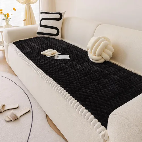 Vista 5 de vctops Funda de sofá negra de piel sintética para perros, lavable, funda mullida para sofá de 3 cojines, apta para mascotas, funda de sofá Negro