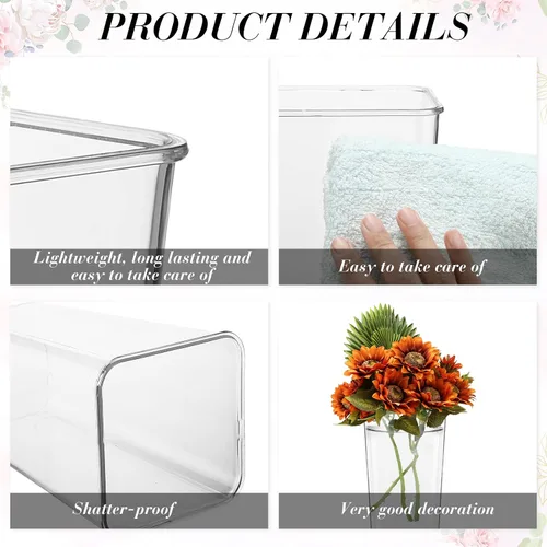 Vista 3 de Roowest Jarrón de plástico de 6 piezas, de acrílico, con flores, cuadradas, cónicas, centros de mesa altos para mesa, boda, cocina, arreglos