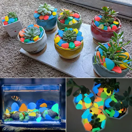 Vista 16 de NAMTSO Rocas que brillan en la oscuridad al aire libre, 200 piezas de rocas solares azules para paisajismo, decoración al aire libre que brillan