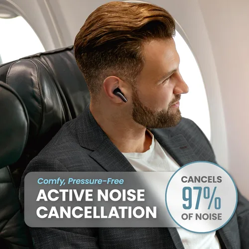 Vista 2 de FirstClass - Auriculares inalámbricos con cancelación de ruido, Bluetooth 5.4, auriculares inalámbricos Bluetooth con cancelación de ruido, Negro