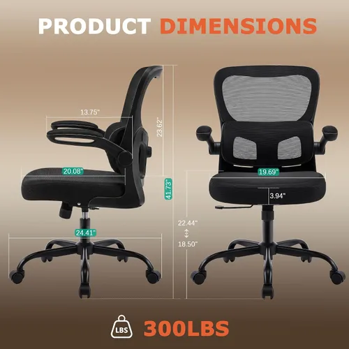 Vista 3 de AreShark Silla de oficina ergonómica, cómoda silla de escritorio con soporte lumbar ajustable, silla de computadora de malla con ruedas