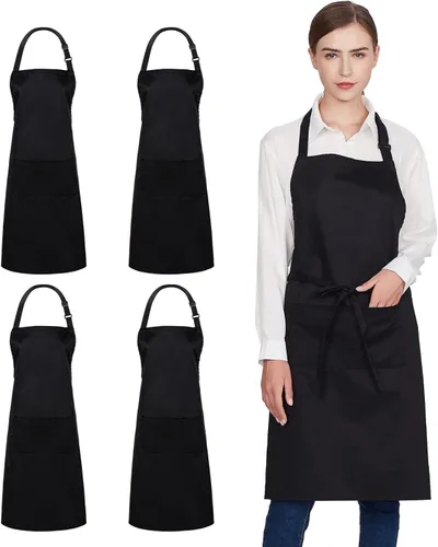 Vista 8 de Jubatus Paquete de 2 delantales 100% algodón con 2 bolsillos para cocinar, cocinero, delantal ajustable para mujeres y hombres, color beige