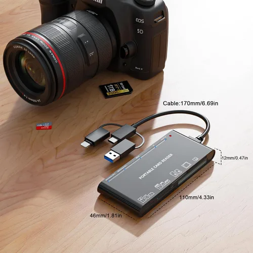 Vista 5 de Memory Stick Pro Duo - Lector de tarjetas SD/Micro SD/TF/XD/CF/M 7 en 1 para Windows, Mac, Linux (USB-A + USB-C + IP)