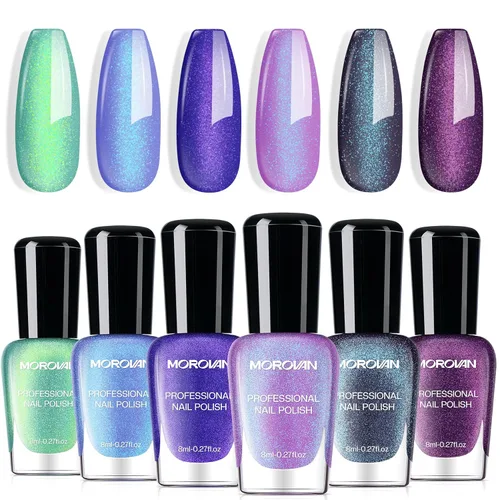 Vista 11 de Morovan Juego de esmalte de uñas degradado: esmalte de uñas de perlas de primavera y verano, esmalte de uñas rosa, azul, morado, secado rápido