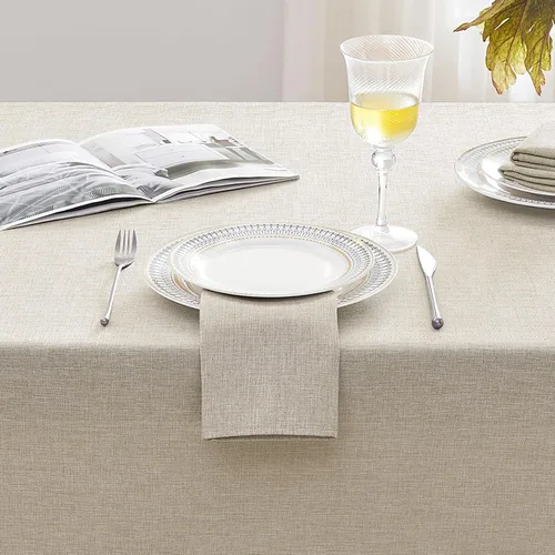 Vista 7 de Softalker Mantel pequeño rectangular con textura de lino de 52 x 70 pulgadas, para exteriores, resistente a las manchas y a las arrugas, decorativo