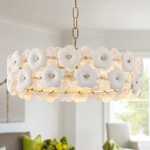 Vista 17 de Lámpara colgante de cristal dorado, paquete de 1 lámpara colgante de techo pequeña con flores modernas, 1 luz para cocina, isla, fregadero, comedor