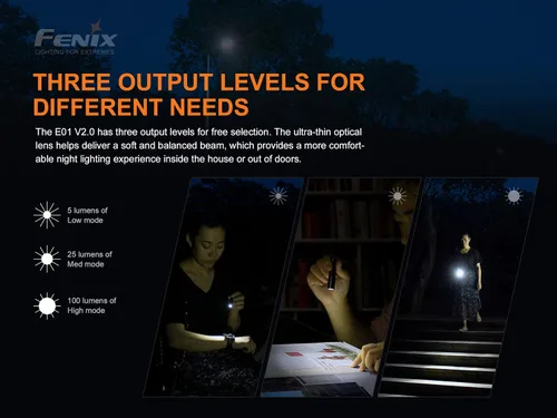 Vista 4 de Fenix Linterna LED E01 V2 de 100 lúmenes con batería alcalina AAA EdisonBright (azul)