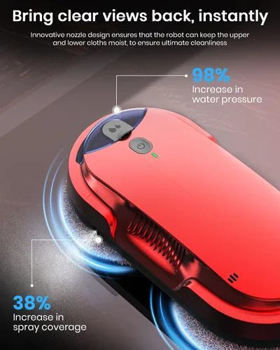 Vista 5 de BNZ Robot inteligente de limpieza de ventanas, limpiador de ventanas Twin Turbo con doble espray automático y múltiples sistemas de seguridad