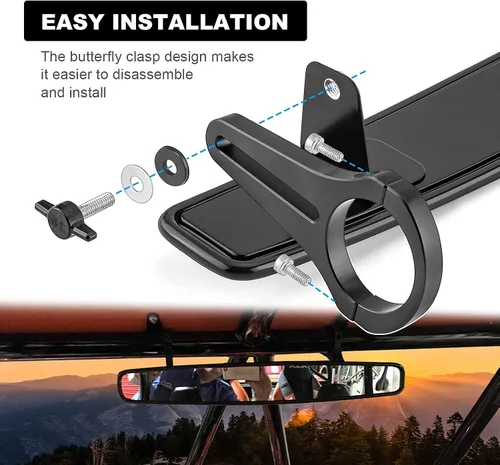Vista 6 de Dasen Espejo Retrovisor Ancho - Espejo Retrovisor Convexo de 15" con Kit de Abrazadera Ajustable de 1.75" Junta de Goma Rollo de 1.5 Pulgadas Barra