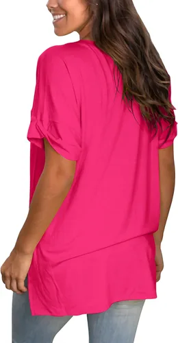 Vista 3 de SAMPEEL - Camisetas de verano con cuello en V para mujer, camiseta informal de manga corta y con abertura lateral