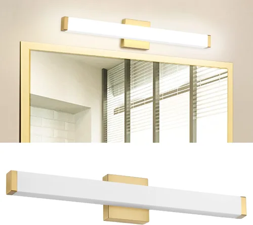 Vista 13 de Lámpara de tocador de baño de níquel cepillado, cuadrada, LED, 60 cm (24 pulgadas), 14 W, luz blanca natural, 4000 K, barra de luz para espejo