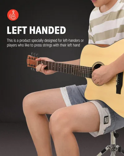 Vista 2 de Donner DAG-1CL - Kit de guitarra acústica para zurdos para principiantes y adultos, tamaño completo, juego de guitarra acustica zurdos con correa