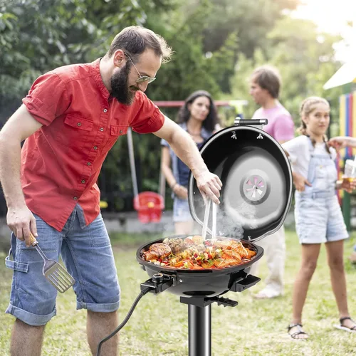 Vista 2 de HAPPYGRILL Parrilla eléctrica al aire libre, barbacoa de 1600 W, 15 porciones para uso en interiores y exteriores, soporte portátil para cocinar