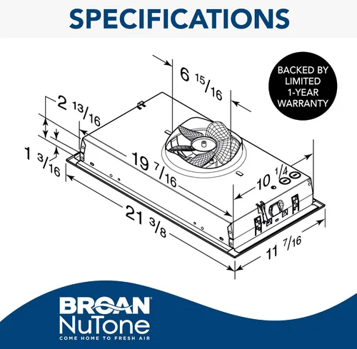 Vista 3 de Broan-NuTone PM300SS - Campana extractora personalizada con ventilador de escape de 2 velocidades y luz, ventilador máximo de 300 CFM, acero