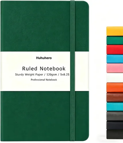 Vista 8 de Huhuhero Cuaderno Diario, Diario de Líneas Rayadas, Tapa Dura Papel Premium Grueso de 120gsm con Cuaderno de Cuero Sintético para Escribir