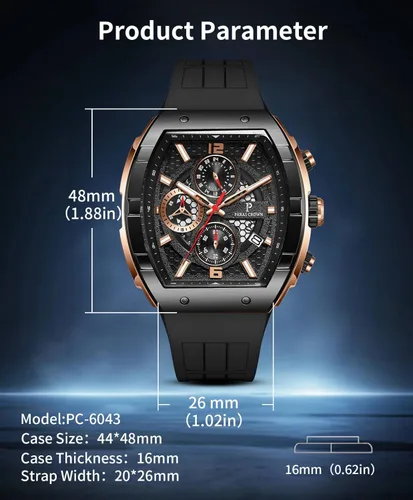 Vista 5 de Paras Crown Watches for Men Luxury Fashion Analog 50M Waterproof Sports Watch with Tonneau Dial Luminous Quartz Business Wrist Watch