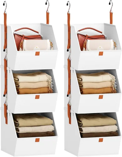 Vista 12 de Homsorout Organizador plegable para armario, sistema de almacenamiento de 3 niveles con ganchos, contenedores de almacenamiento colgantes de tela