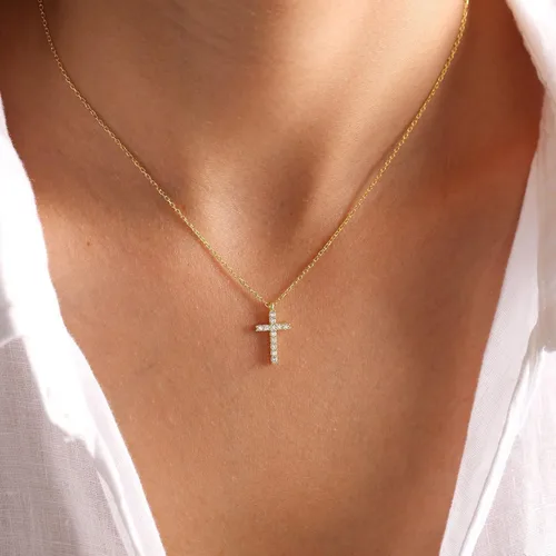 Vista 2 de Fesciory Cross Necklace for Women, 14K Gold Plated Cross Pendant Dainty Layered Chain Necklace Jewelry Gifts
