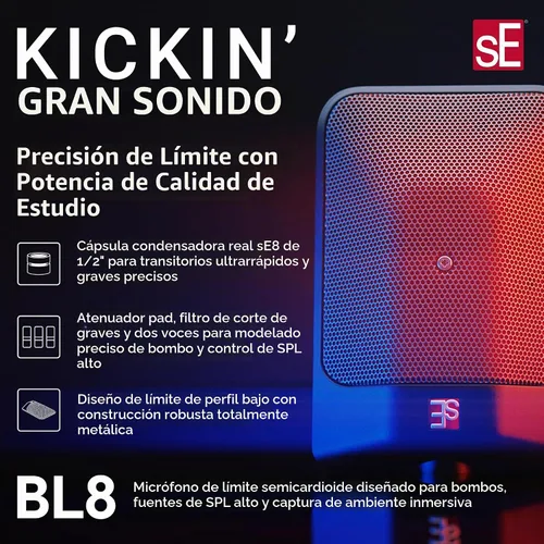 Vista 2 de SE ELECTRONICS BL8 Micrófono de límite medio cardioide para tambores, piano de cola, ambiente, Miking de piso y escenario y más, micrófono