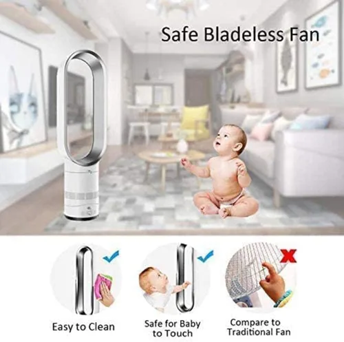 Vista 3 de Ventilador de torre con control remoto que ahorra espacio, ventilador portátil sin aspas para dormitorio, sala de estar, oficina (dorado)