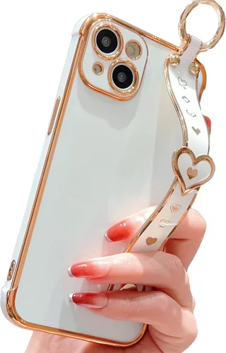 Vista 14 de IDweel Funda para iPhone 11 Pro Max con correa de pulsera ajustable, lazo atril, chapado de lujo de corazón, esquinas elevadas, a prueba de golpes