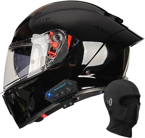 Vista 22 de Casco de motocicleta Bluetooth de cara completa, aprobado por DOT, casco antivaho, doble visera, casco de bicicleta de calle, altavoz dual integrado