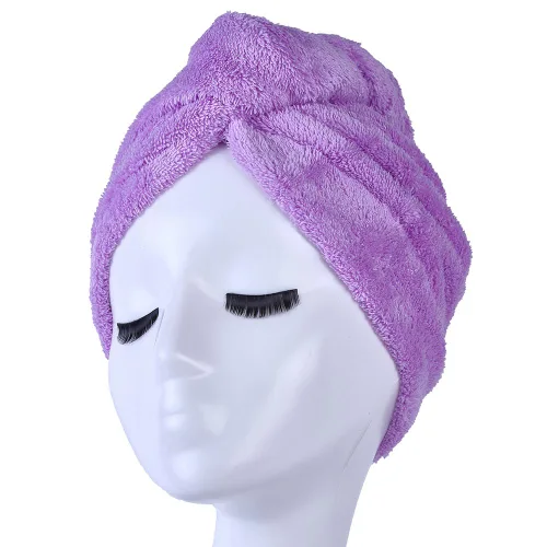 Vista 6 de YYXR Toalla de secado de pelo de microfibra ultra absorbente torsión turbante de pelo de secado Cap Envoltura para el cabello Púrpura