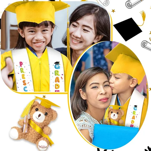 Vista 7 de Unittype 24 piezas de vestido de graduación preescolar con borla, estola de graduación, osito de felpa para niños