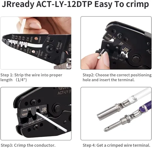 Vista 6 de JRready Deutsch DTP Crimpadora Open Barrel ACT-LY-12DTP - para contactos estampados Size12 (1060-12-0166/1062-12-0166) 12-14AWG, para cabrestante