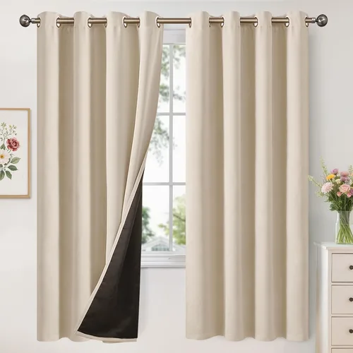 Vista 20 de YoungsTex - Cortinas 100% opacas para dormitorio, con aislamiento térmico y ojales, cortinas oscuras negras con capa pesada para ventana de sala
