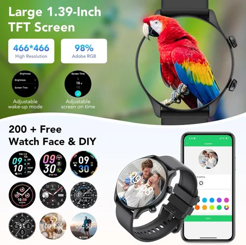 Vista 3 de Reloj inteligente, reloj inteligente de 1.39 pulgadas para mujer (respuesta/hacer llamadas), rastreador de actividad física con monitor de Oro rosa