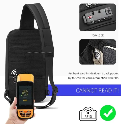 Vista 2 de Mochila antirrobo, mochila pequeña con bloqueo RFID, resistente al agua, con puerto USB