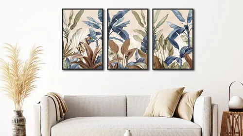 Vista 4 de Arte de Pared Botánico Enmarcado Grande - Decoración de Pared de Hojas Tropicales 16"x24" Juego de 3 Impresiones de Arte Bohemio Beige Pintura