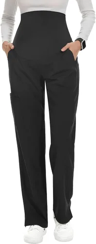 Vista 4 de POSHGLAM Pantalones médicos de maternidad para mujer, pantalones de trabajo, estilo casual, pantalones de embarazo, S-XXL