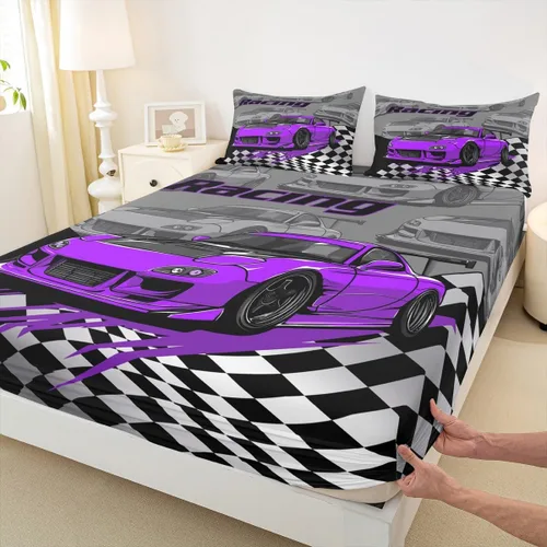 Vista 11 de Manfei Sábana bajera ajustable de dibujos animados para niños, tamaño individual, bonito juego de ropa de cama con excavadora, camión, tractor