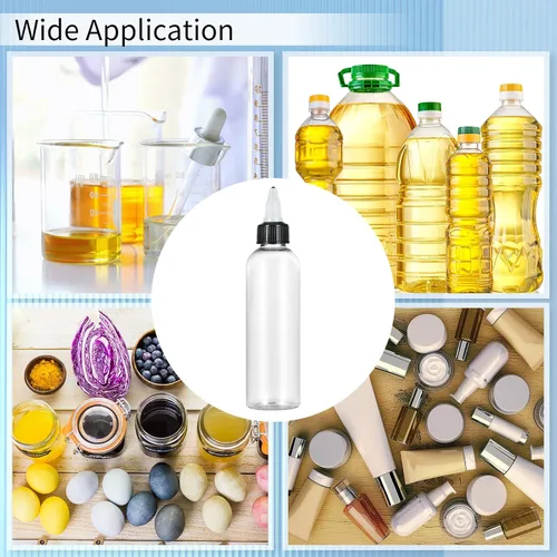 Vista 6 de 24 botellas dispensadoras transparentes de 2 onzas, botellas de plástico exprimibles con tapas giratorias para aceites, tintas y líquidos