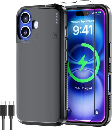 Vista 8 de NEWDERY Funda de batería mejorada para iPhone 16 Pro, cargador portátil USB C de 5000 mAh, CarPlay, compatible con datos de sincronización, funda
