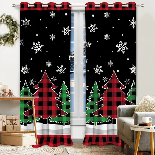 Vista 19 de Cortinas de Navidad de Hexagram para sala de estar, cortinas de árbol de Navidad de 63 pulgadas de largo para sala de estar juego de 2 paneles Negro