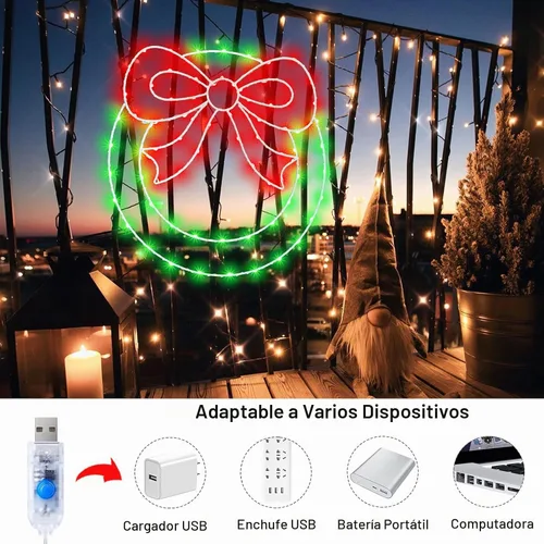 Vista 2 de Zimati - Luces navideñas para ventana, diseño de corona de 14 pulgadas